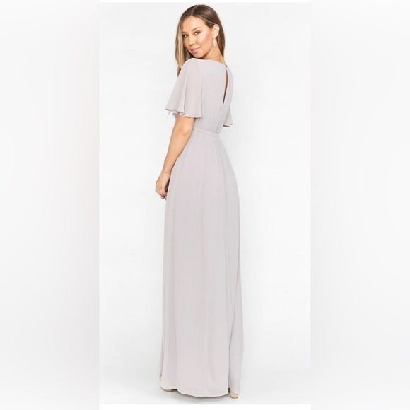 Show me your MUMU Emily Empire Maxi Dress in Dove Grey Chiffon - Picture 2 of 8